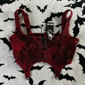Darker Wavs Burgundy Red Acid Wash Lace-Up Corset Size M